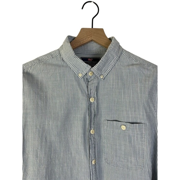 Vineyard Vines Slim Longshore Striped Button Down Shirt Casual Blue White Medium - Picture 2 of 5